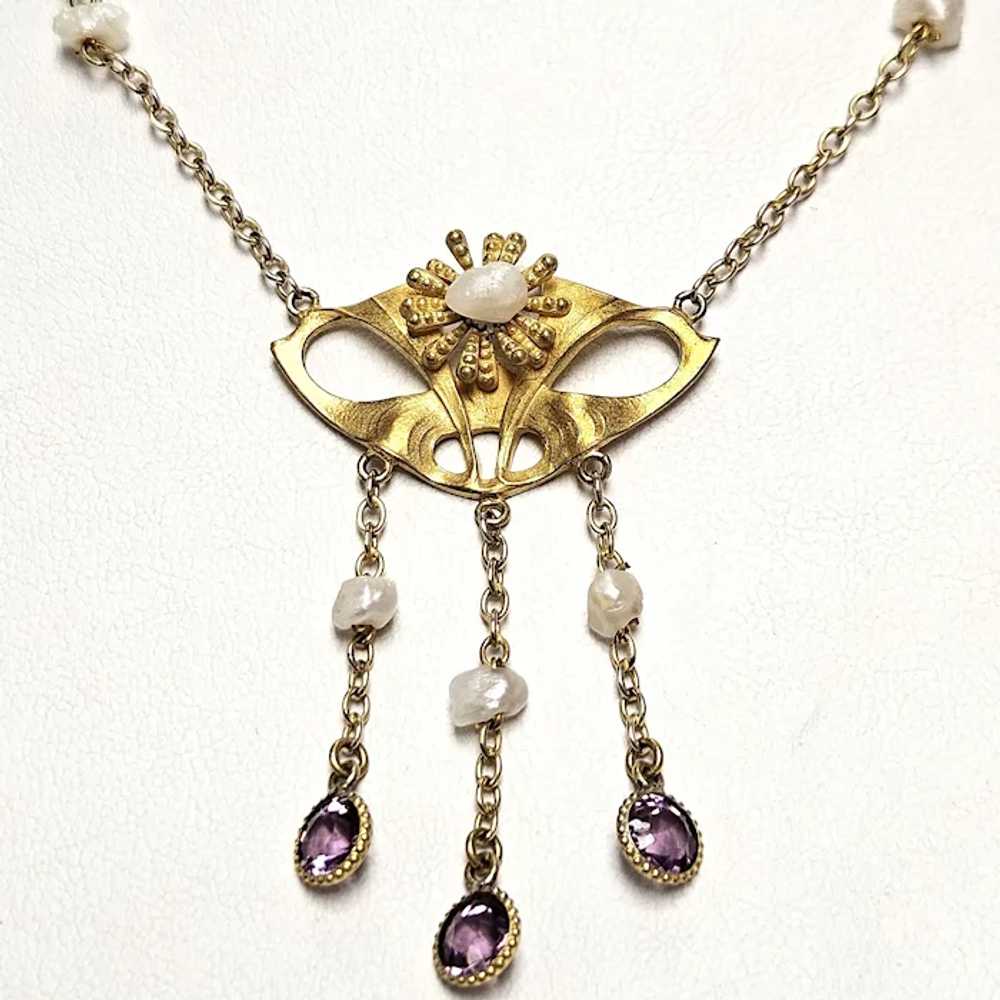 Antique Art Nouveau River Pearls & Lavender Paste… - image 7