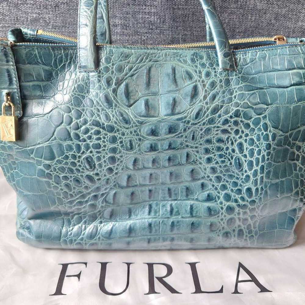 Furla leather crocodile-embossed A4 storage compa… - image 2