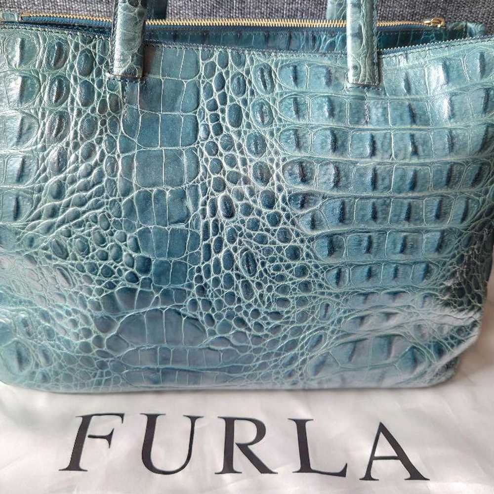 Furla leather crocodile-embossed A4 storage compa… - image 3