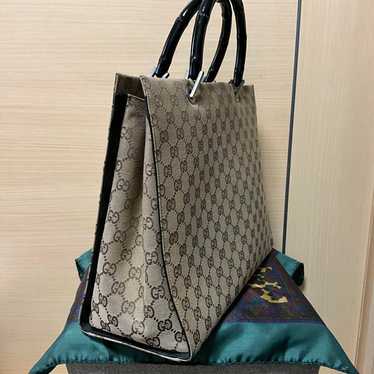 GUCCI Bamboo Tote Bag Canvas