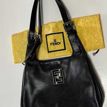 FENDI black leather shoulder bag.