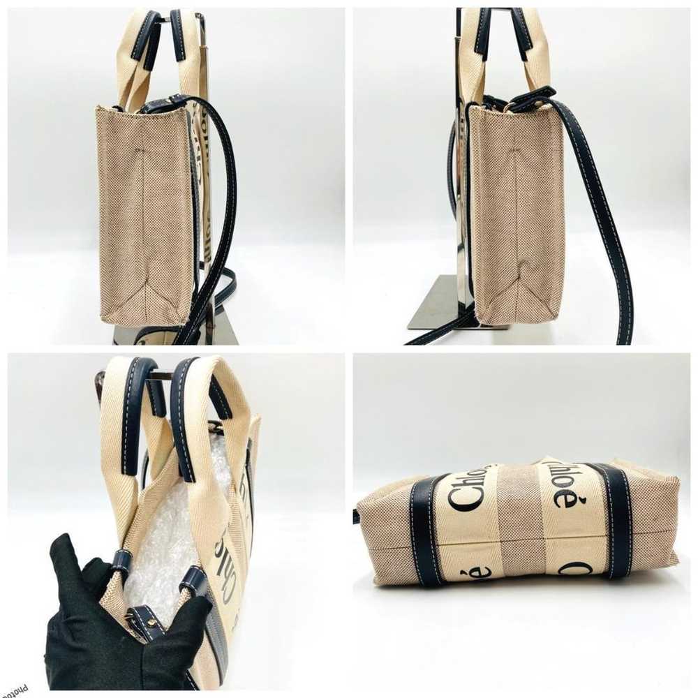 Chloe Shoulder Bag Canvas Beige × Black 0926 - image 11