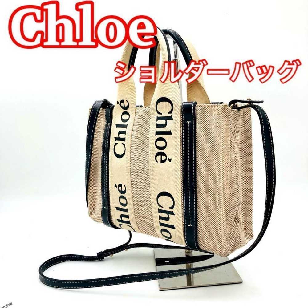 Chloe Shoulder Bag Canvas Beige × Black 0926 - image 1