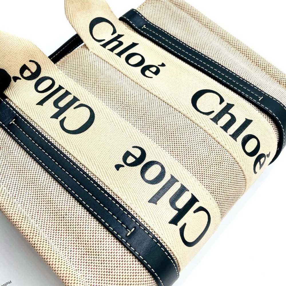 Chloe Shoulder Bag Canvas Beige × Black 0926 - image 2