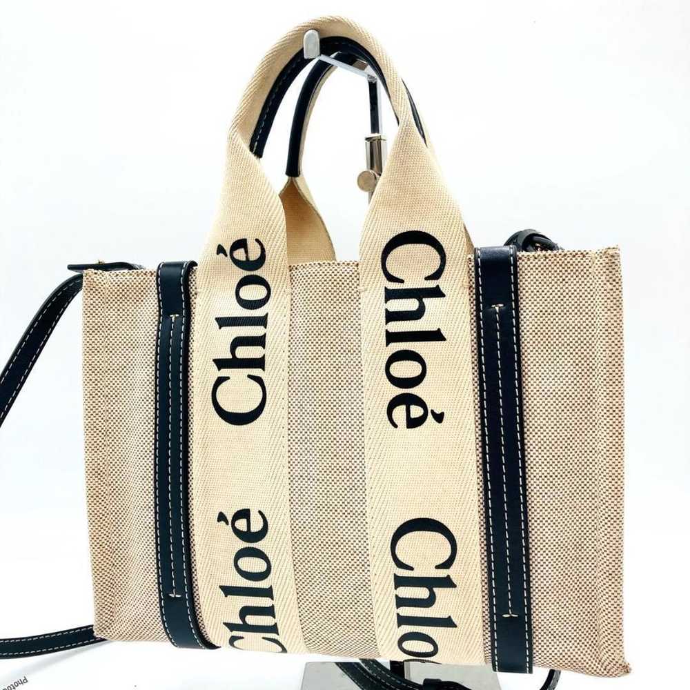 Chloe Shoulder Bag Canvas Beige × Black 0926 - image 3