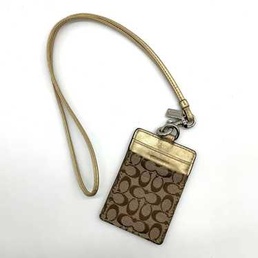 Coach Coach Card Holder Keychain Neck Strap Gold … - image 1