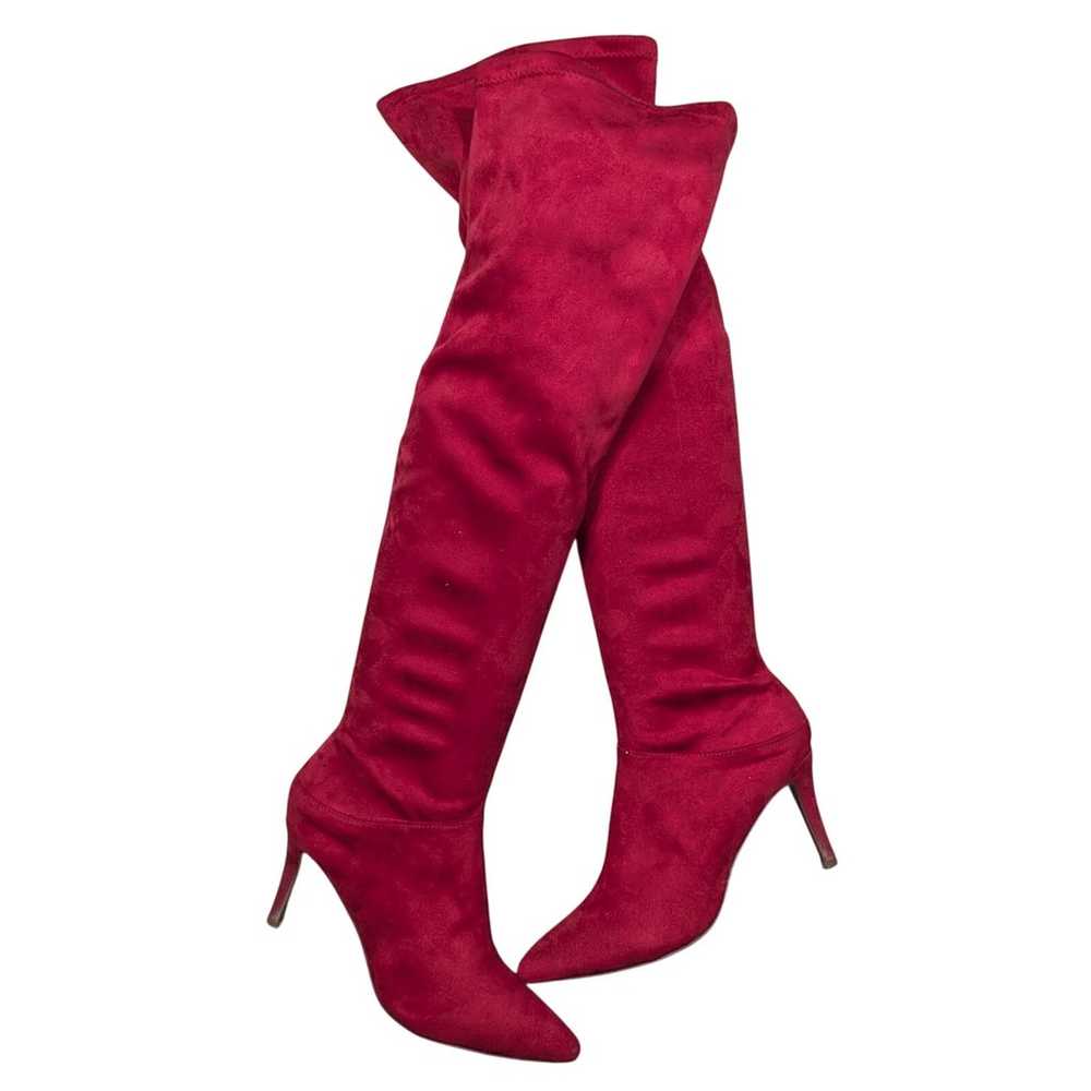 ROUGE HELIUM! RUBY RED FAUX SUEDE MICROFIBER OVER… - image 1