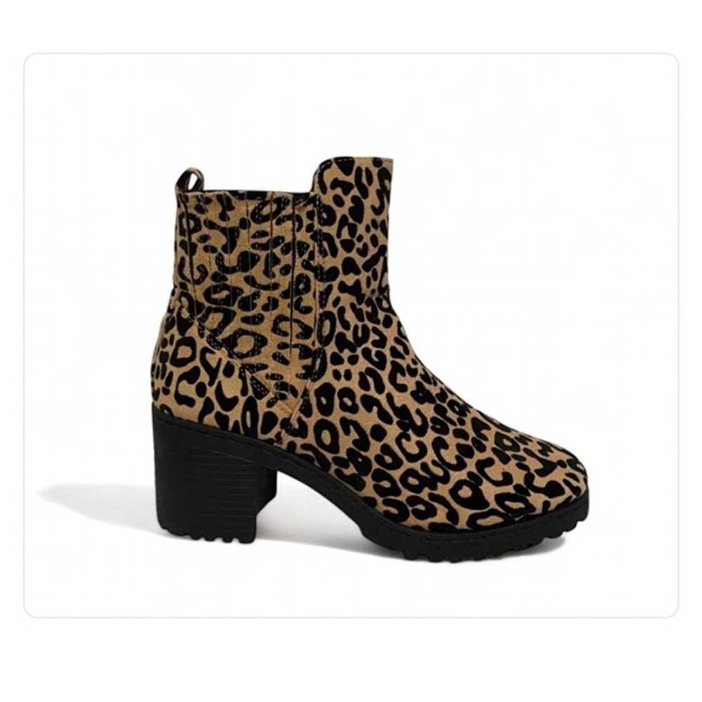 Quipid leopard animal print chunky moto boots WOM… - image 4