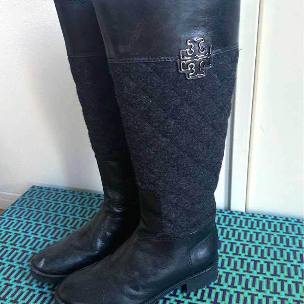 Black leather wool blend long boots - image 1