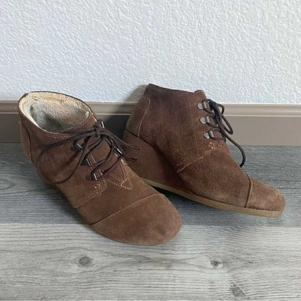 TOMS Ankle Booties Suede Wedge Shoes Brown Sherli… - image 2