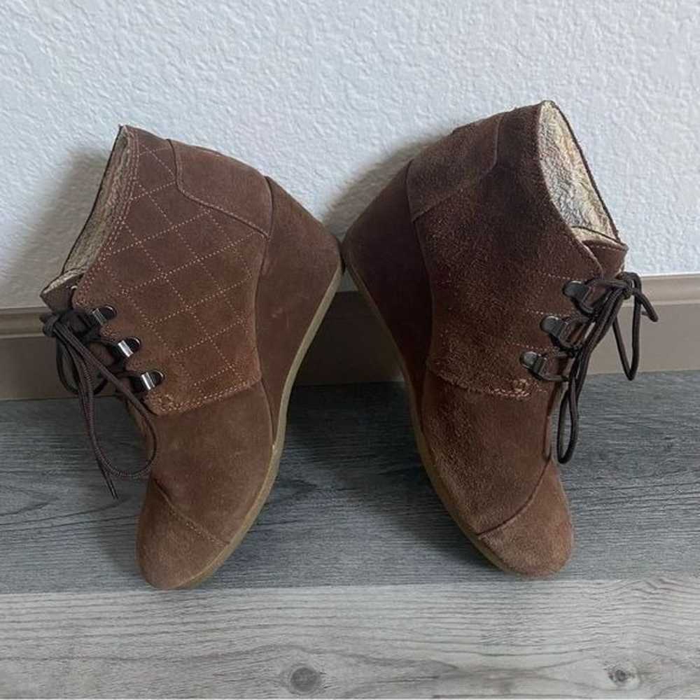 TOMS Ankle Booties Suede Wedge Shoes Brown Sherli… - image 3