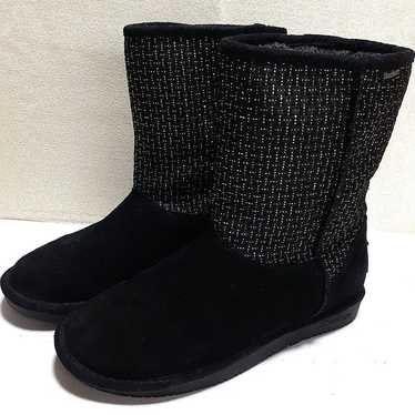 Skechers Black Suede Mouton Boots with Glitter Kni