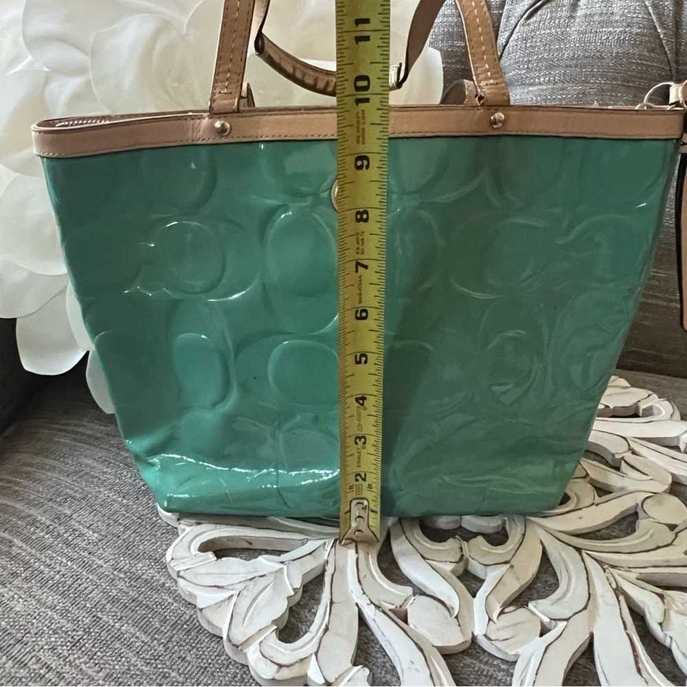 Coach Teal Patent Leather Tote Purse Bag - image 3