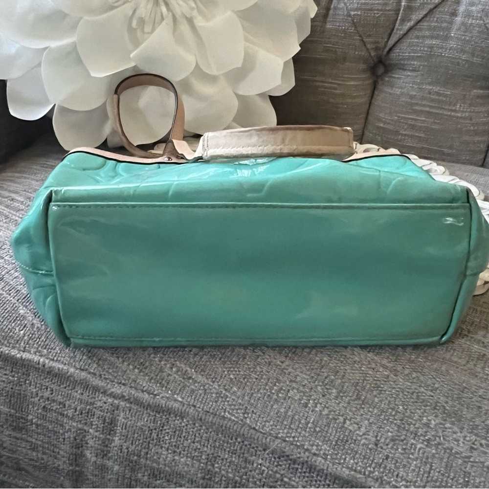 Coach Teal Patent Leather Tote Purse Bag - image 9