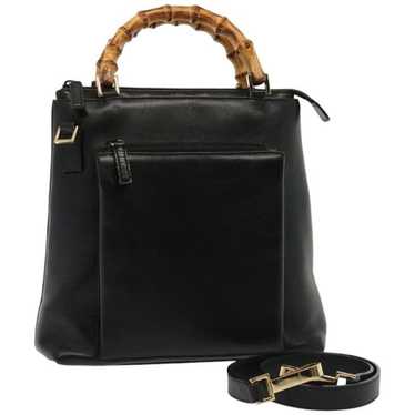 Gucci GUCCI Bamboo Hand Bag Leather Black