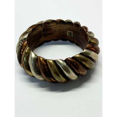 Vintage Vintage copper brass wood bangle bracelet - image 1