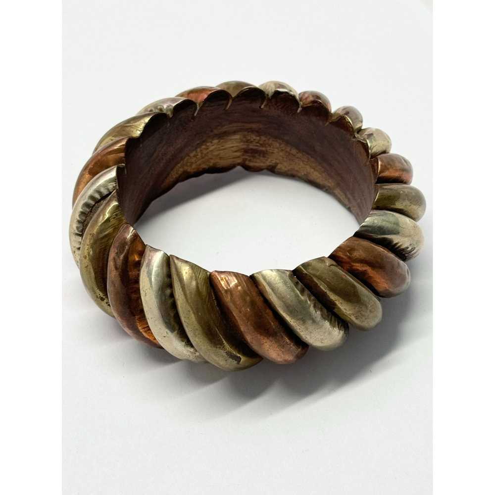 Vintage Vintage copper brass wood bangle bracelet - image 2