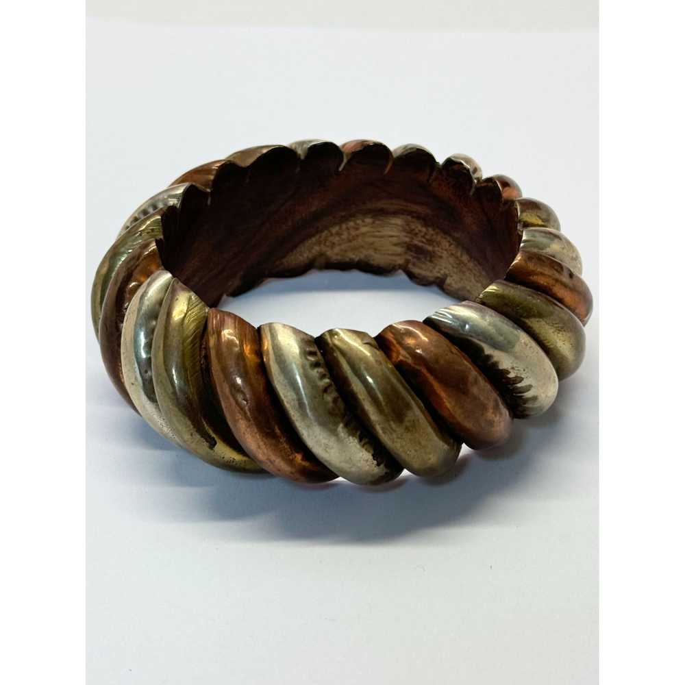 Vintage Vintage copper brass wood bangle bracelet - image 3