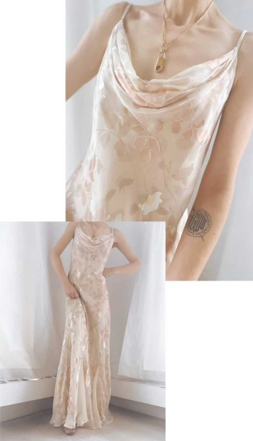 90s euro nude velvet burnout bias slip dress - image 1