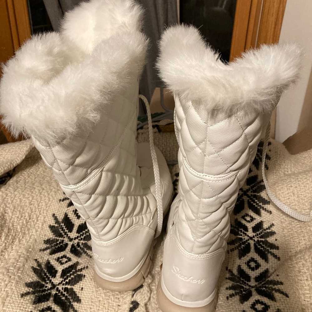 Sketcher White Quilted Fur Lined Boots - image 3