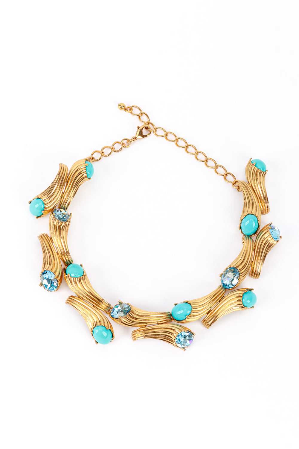 KENNETH JAY LANE Turquoise & Crystal Cornucopia C… - image 1
