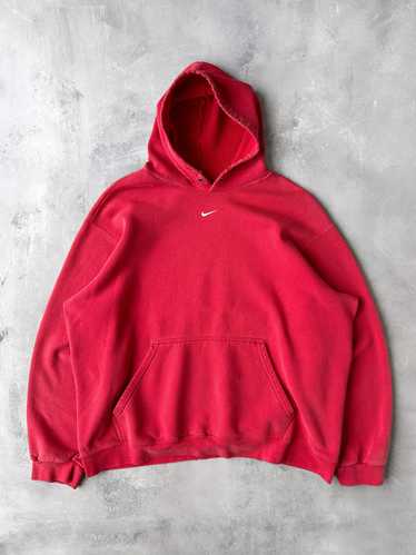 Red Nike Center Check Hoodie Y2K - XL