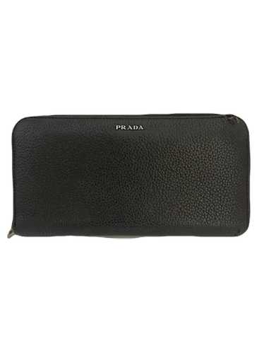 PRADA Round Zip Long Wallet Leather Black USED E09