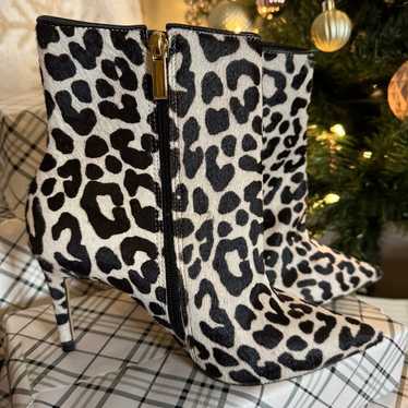 Raye Black & White Leopard Print Pony Hair Booties - image 1