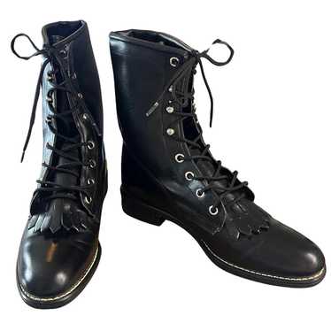 Vintage Wrangler Black Leather Kiltie Combat Boots