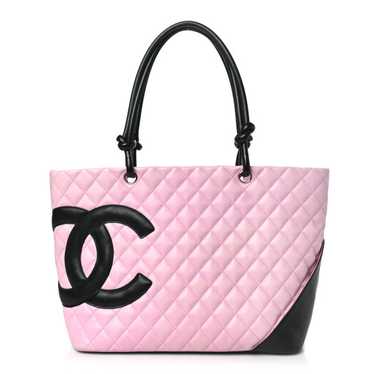 CHANEL Calfskin Quilted Large Cambon Tote Pink Bla