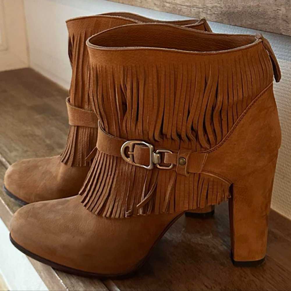 Sartre Brown Suede Fringe Western Boots - image 1