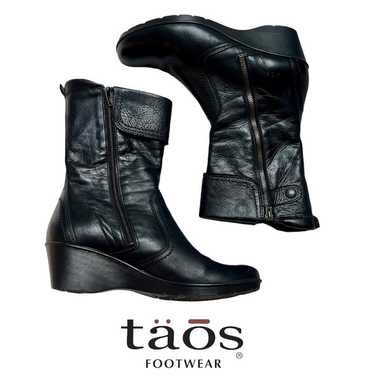 Taos Footwear Black Leather Boots. Wedge Heels. F… - image 1