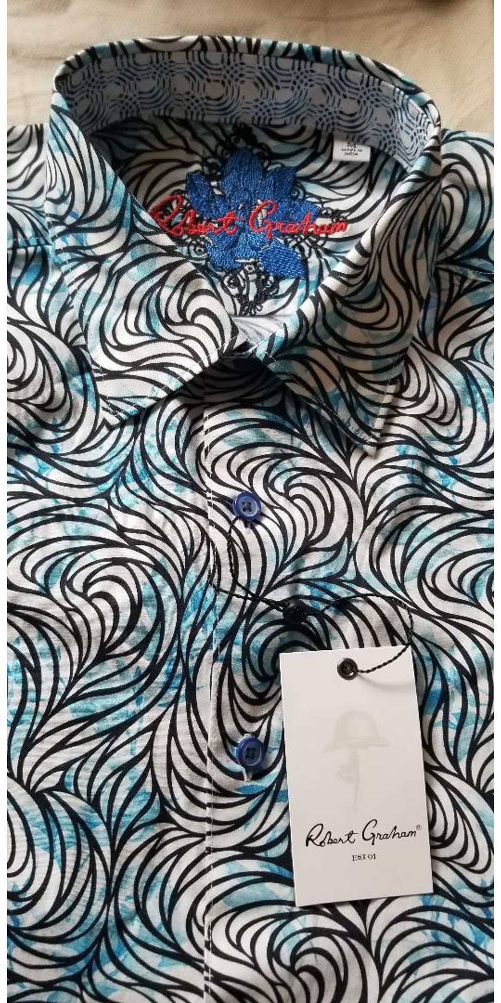 Robert Graham Blue White Geometric Paisley Size M - image 2