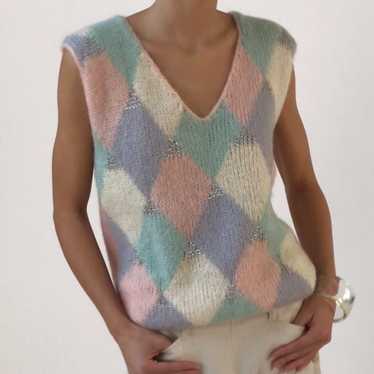 Vintage Pastel Diamond Knit Mohair Gilet - image 1