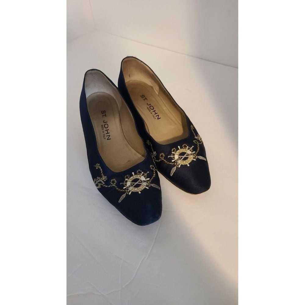 ST. JOHN Vintage Blue Satin Block Heel Shoes size… - image 3