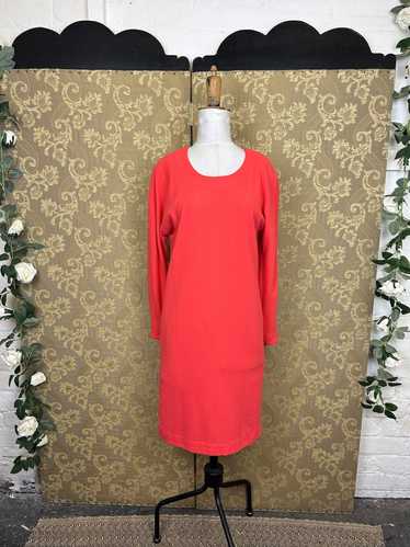 S-M 1980s Jean Muir Red Orange Wool Dress UK10-12 