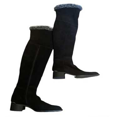 Aquatalia Black suede knee-high boots with real f… - image 1