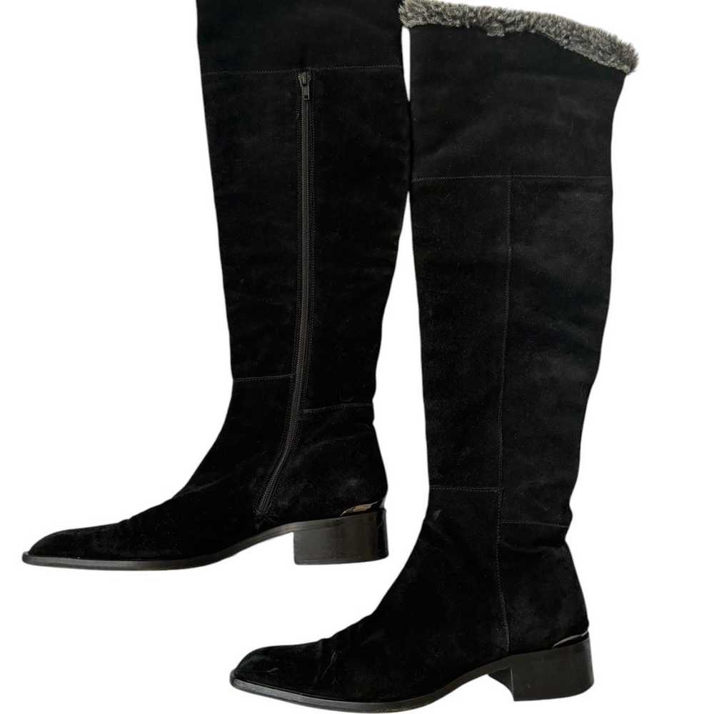 Aquatalia Black suede knee-high boots with real f… - image 2