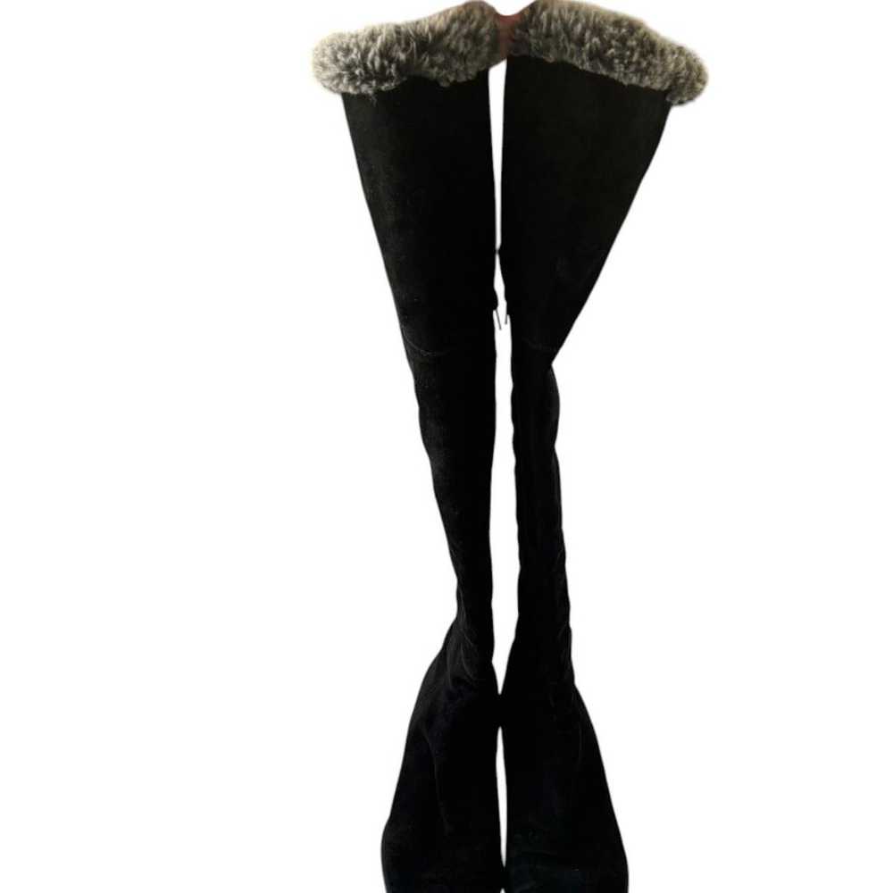 Aquatalia Black suede knee-high boots with real f… - image 4