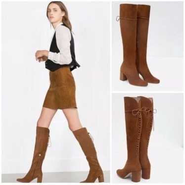 Zara Collection Suede Boots Womens US 8 Brown Cam… - image 1