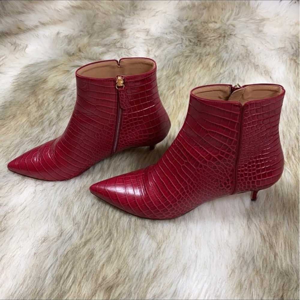 Aquazzura Embossed Red Leather Chelsea Ankle Boot… - image 11