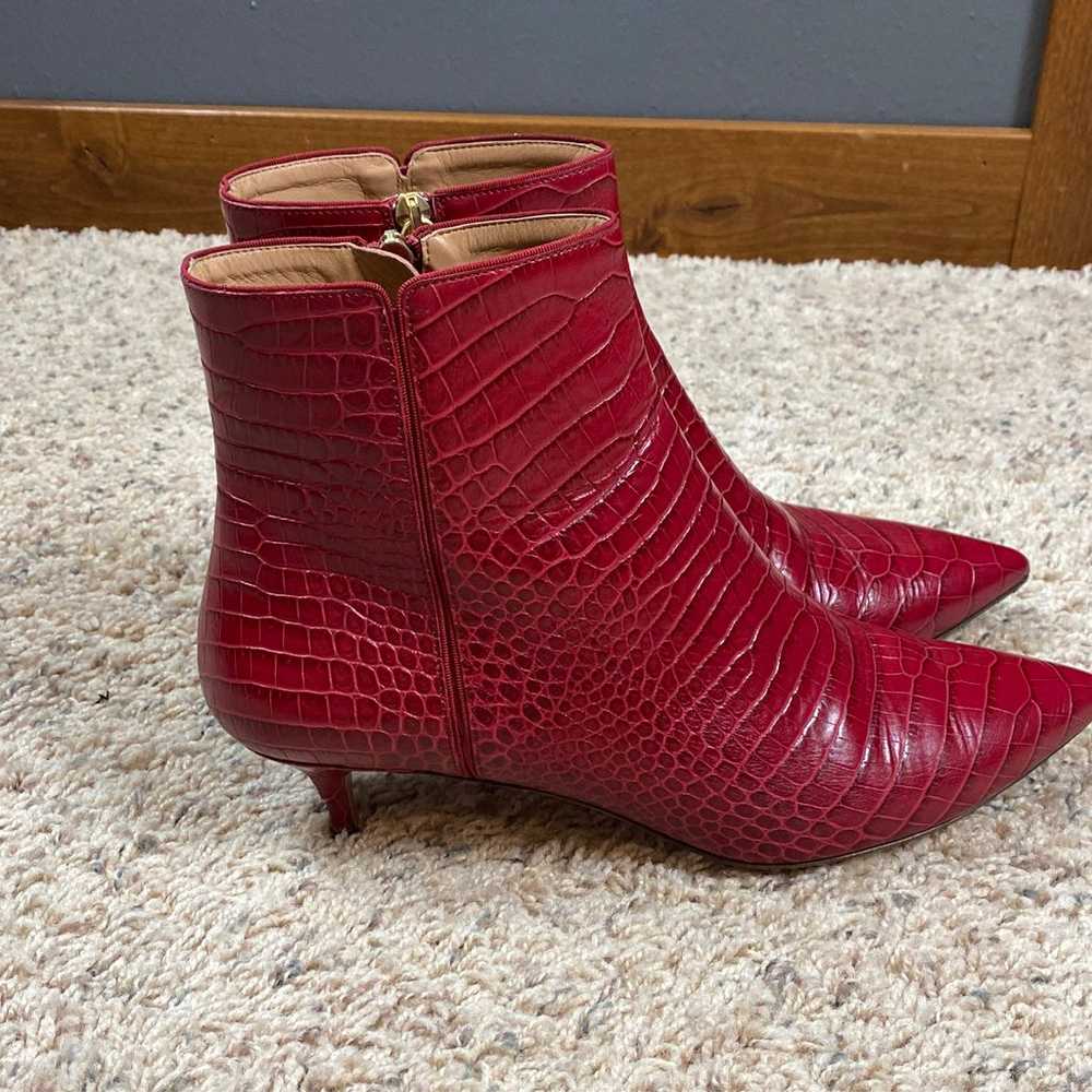 Aquazzura Embossed Red Leather Chelsea Ankle Boot… - image 3