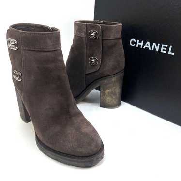 CHANEL Short Boots Side Zip Coco Mark Suede