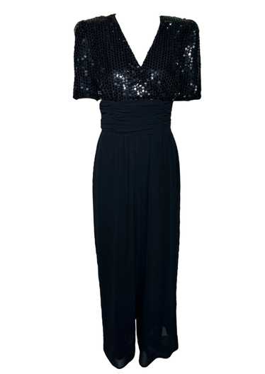 Opening Night 80s Black Sequin Ruched Waist Jumpsu