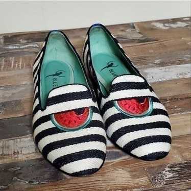 Blue Bird Striped Watermelon Embroidered Flats Siz