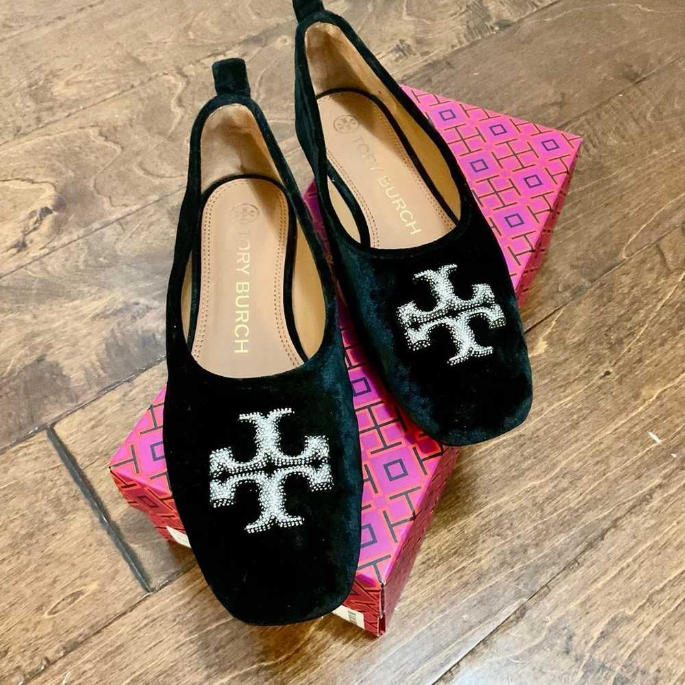 Tory Burch Eleanor Crystal Ballet Flats Velvet Bl… - image 10