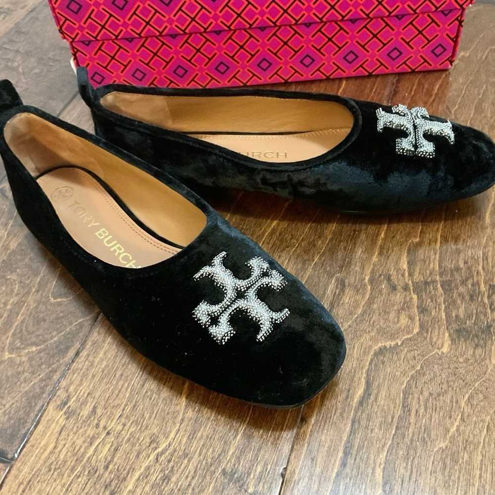 Tory Burch Eleanor Crystal Ballet Flats Velvet Bl… - image 11