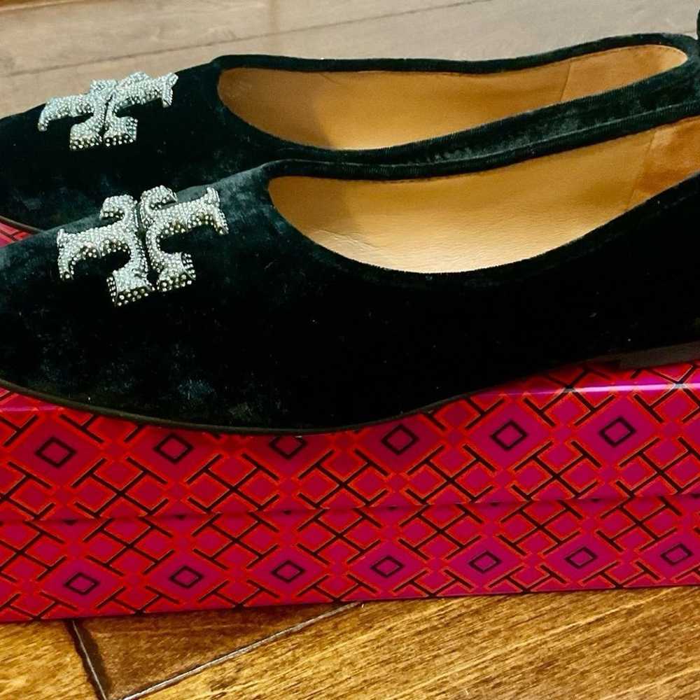 Tory Burch Eleanor Crystal Ballet Flats Velvet Bl… - image 12