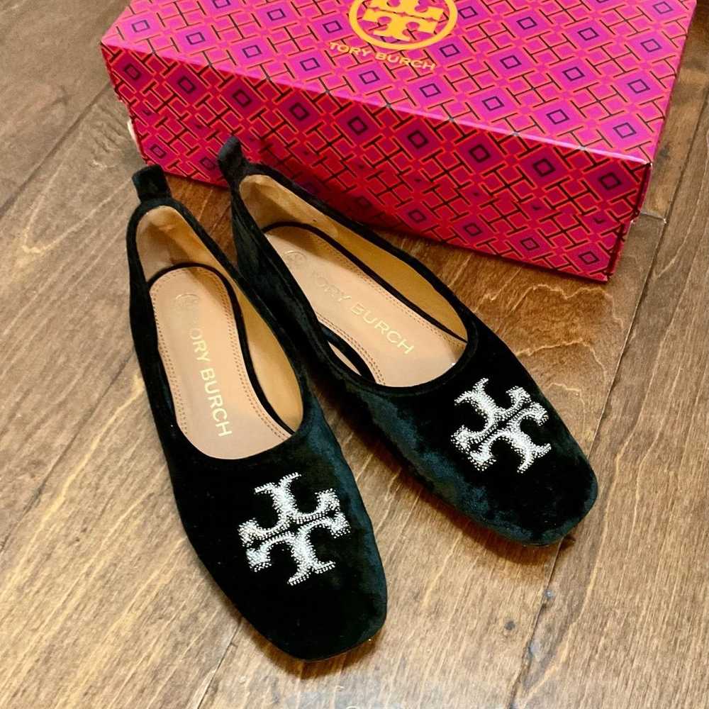 Tory Burch Eleanor Crystal Ballet Flats Velvet Bl… - image 1