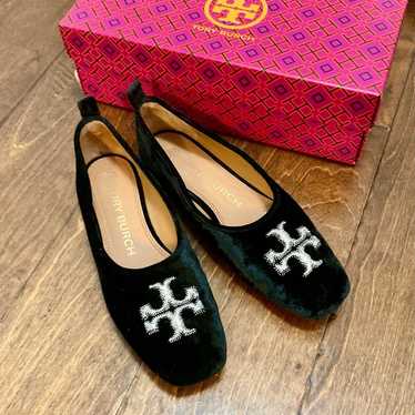 Tory Burch Eleanor Crystal Ballet Flats Velvet Bl… - image 1